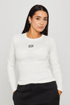 White Rib Anagram Embroidered Long Sleeve Top