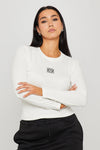 White Rib Anagram Embroidered Long Sleeve Top