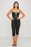 Black Ribbed Tie Front Detail Capri Jumpsuit