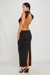 Black High Neck Open Back Butterfly Detail Maxi Dress