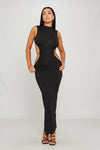 Black High Neck Open Back Butterfly Detail Maxi Dress