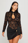 Black Lace Keyhole Cut Out Mini Dress