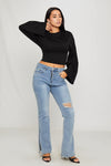 Black Cinched Waist Long Sleeve Top