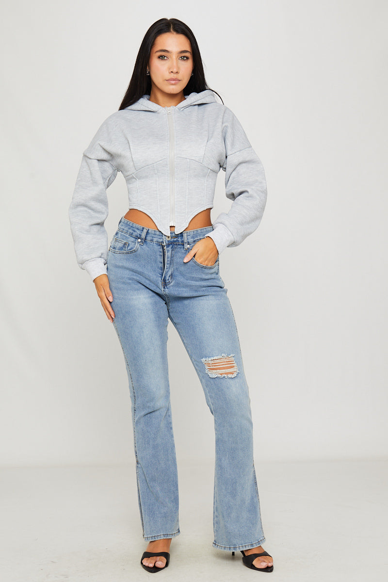 Light Grey Oversized Corset Cropped Hoodie