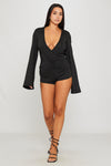 Black Ruched Open Back Long Sleeve Playsuit