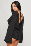 Black Ruched Open Back Long Sleeve Playsuit