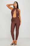 Brown Halter Neck Cut Out Detail Sleeveless Jumpsuit