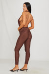 Brown Halter Neck Cut Out Detail Sleeveless Jumpsuit