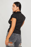 Black Plunge Hook & Eye Detail Cap Sleeve Top