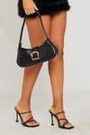 Black Faux Leather Buckle Detail Shoulder Bag 