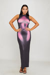 Black Body Heat Print High Neck Sleeveless Maxi Dress