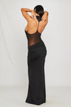 Black Halter Neck Open Back Mesh Detail Maxi Dress