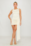 Cream Ruched Draped Bodycon Mini Dress