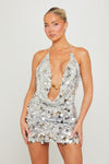 Silver Sequin Plunge Halter Bodycon Mini Dress