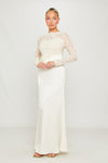 White Lace Satin Cowl Bodycon Maxi Dress