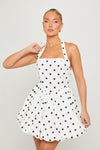 White Polka Dot Puffball Halter Mini Dress
