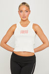 White/Pink Logo Embellished Ribbed Tank Top