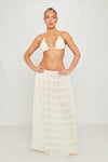 Cream Ruched Sheer Tie Detail Maxi Skirt