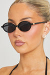 Black Logo Detail Oval Sunglasses