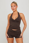 Brown Wrap Front Halter Top & Shorts Co-Ord