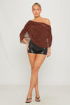 Brown Draped Off Shoulder Bodysuit