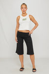 Black Low Waist Tie Detail Capri Pants