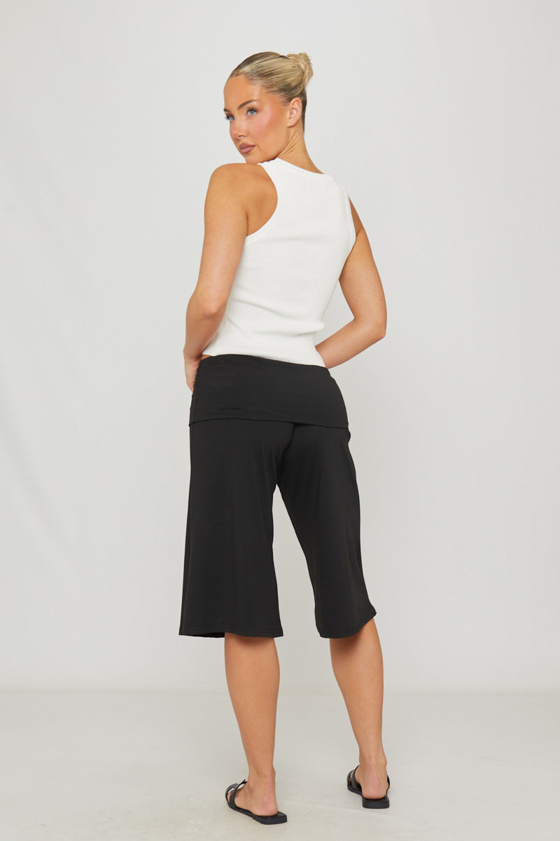 Black Low Waist Tie Detail Capri Pants