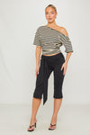 Black Low Waist Tie Detail Capri Pants