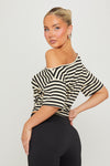 Cream Asymmetric Striped One Shoulder Top