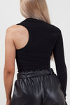Black Slinky One Sleeve Cut Out Bodysuit