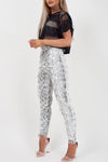 Cream Snake Print Zip Front PU Leggings
