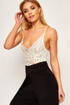 Cream Sheer Lace Cross Back Bodysuit