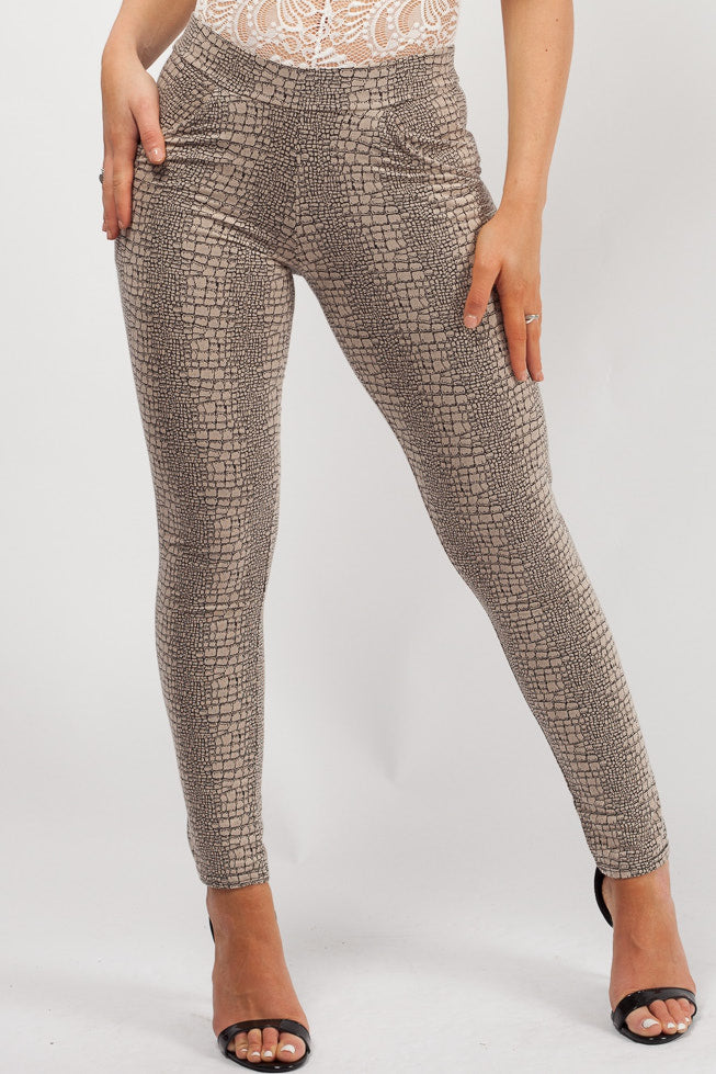 Stone Crocodile Print High Waisted Leggings