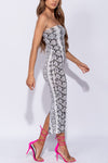 Grey Snake Print Bandeau Bodycon Midi Dress
