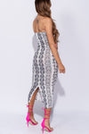 Grey Snake Print Bandeau Bodycon Midi Dress
