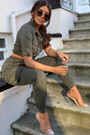 Khaki Utility Button Up Crop Top