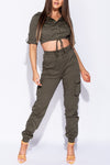 Khaki Utility Button Up Crop Top