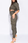 Khaki Utility Button Up Crop Top