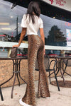 Leopard Print High Waisted Wide Leg Flare Trousers