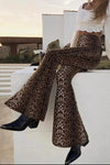 Leopard Print High Waisted Wide Leg Flare Trousers