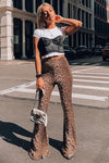 Leopard Print High Waisted Wide Leg Flare Trousers