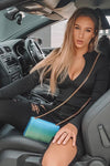Black Ribbed Zip Front High Neck Bodysuit