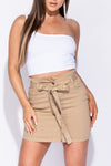 Camel Paperbag Waist Denim Mini Skirt 