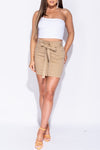 Camel Paperbag Waist Denim Mini Skirt 