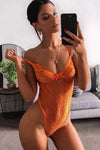 Orange Floral & Stripe Lace Bodysuit