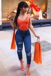 Orange Floral & Stripe Lace Bodysuit