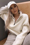 Cream Zip Front Cropped Teddy Pullover