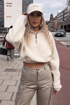 Cream Zip Front Cropped Teddy Pullover