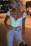 Mint Zip Puff Sleeve Milkmaid Crop Top
