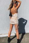 Champagne Satin Cowl Ruched Slip Mini Dress